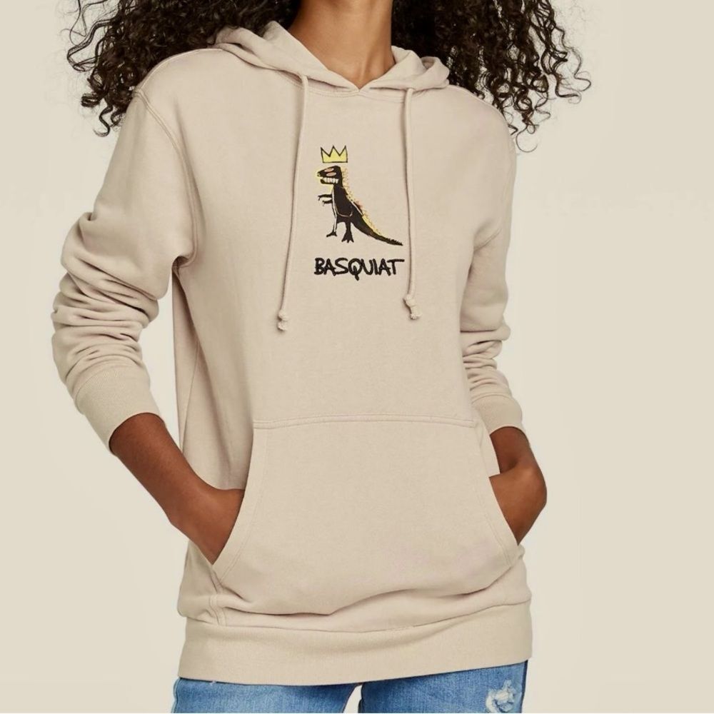 Basquiat Hoodie Pullover Tan Long Sleeve Casual Pockets